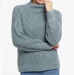 TRIBAL mock neck boucle sweater in stormy sea